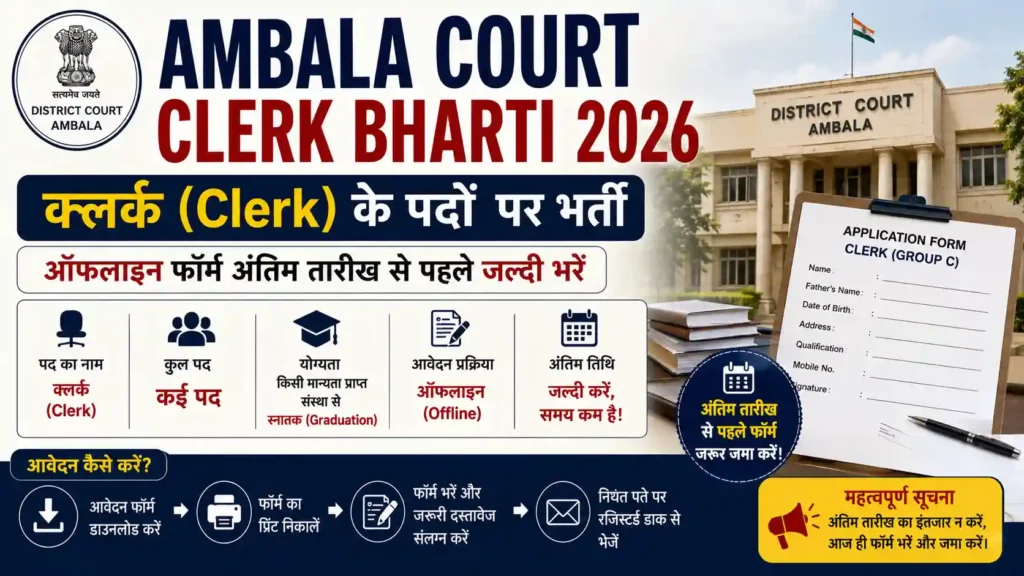 Ambala Court Clerk Bharti 2026
