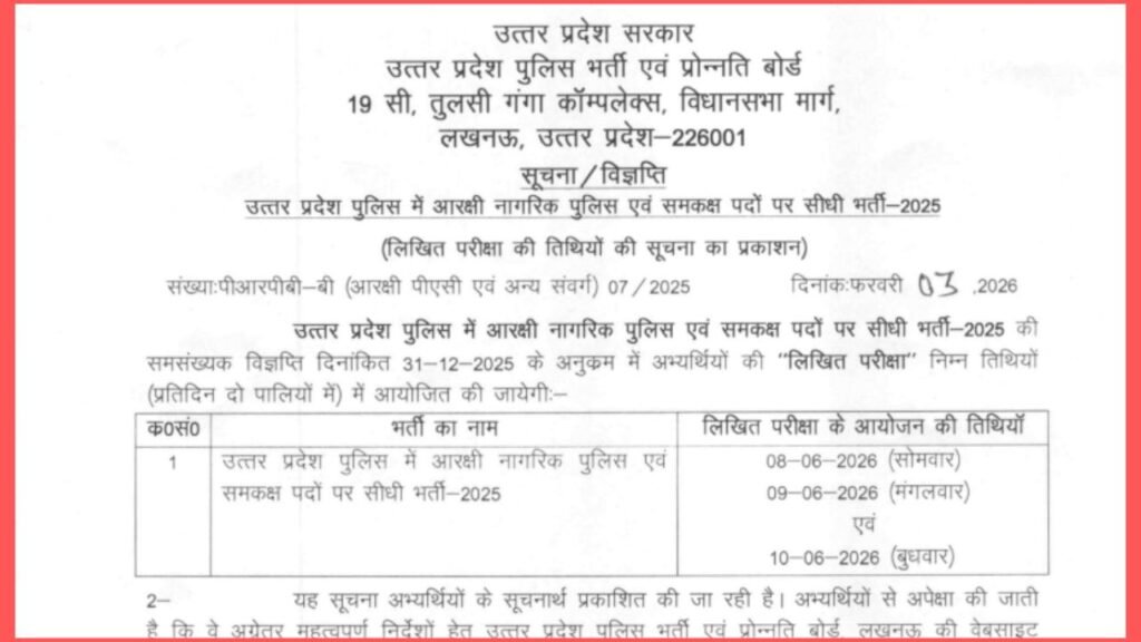 UP Police Exam City 2026