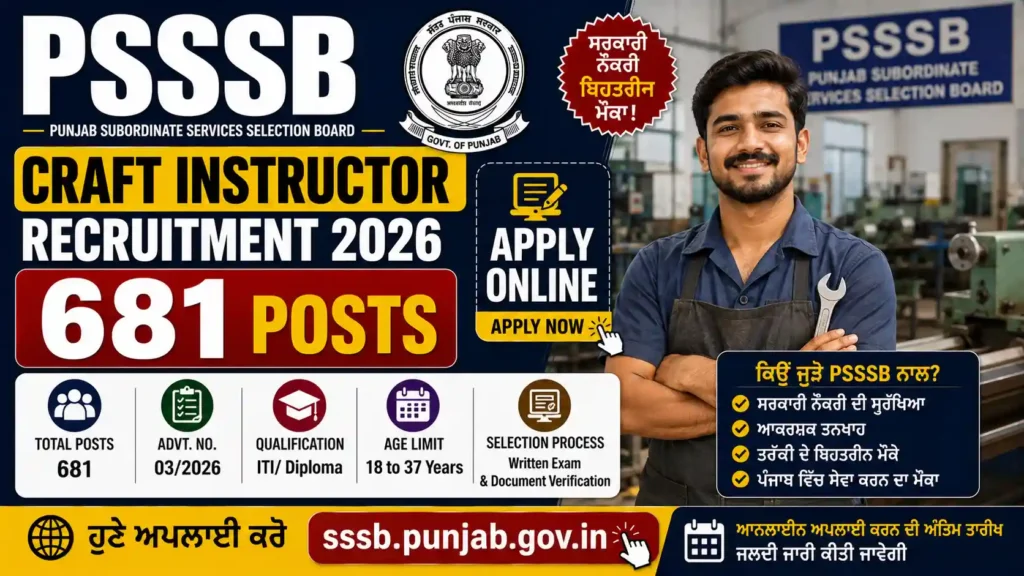 PSSSB Craft Instructor Recruitment 2026